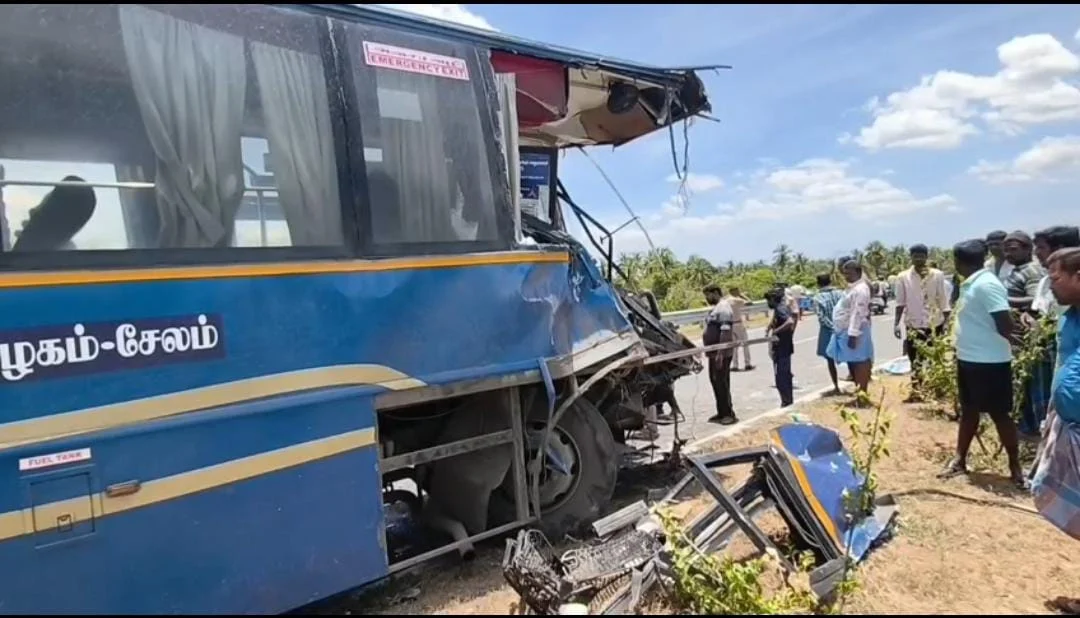 டேங்கர் லாரி மீது அரசு பேருந்து மோதி விபத்து - ஓட்டுநர் உயிரிழப்பு , 7 பேர் படுகாயம்