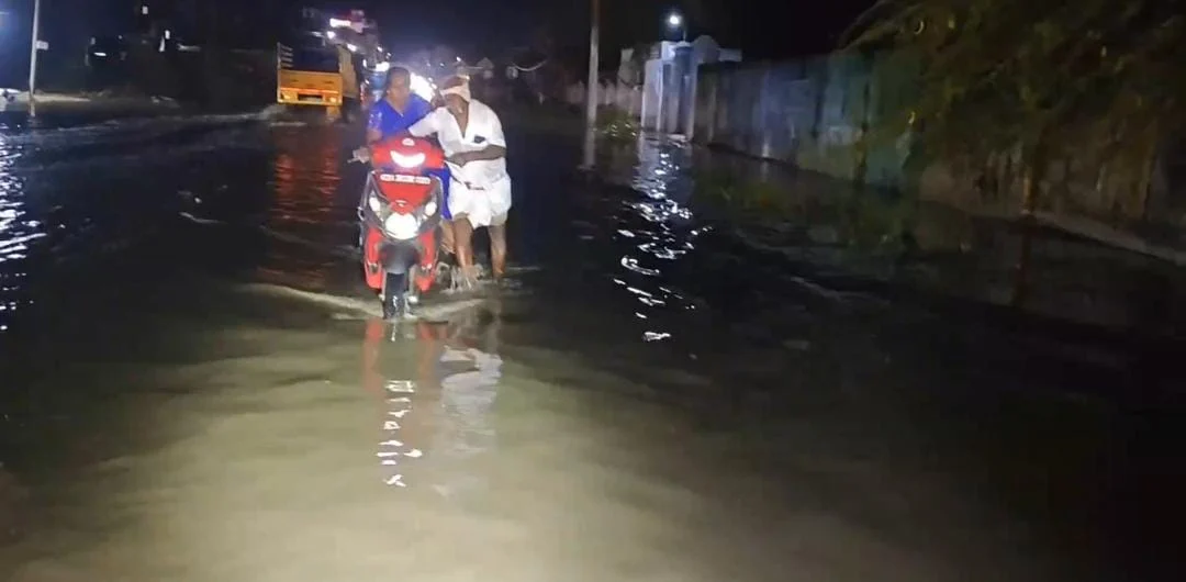 வேலூர் மாவட்டத்தில் கனமழை : குளம் போல் தேங்கிய மழைநீரால் போக்குவரத்து பாதிப்பு
